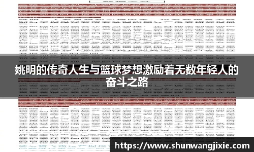 姚明的传奇人生与篮球梦想激励着无数年轻人的奋斗之路